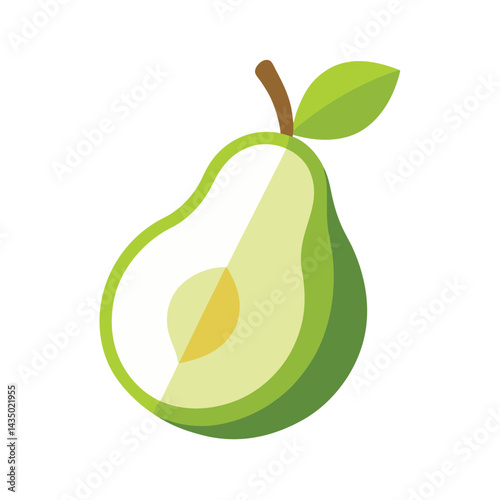 Pear slice vector with light green skin and core isolated on white background