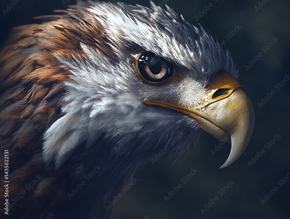 Close-up Eagle Portrait, Dark Forest