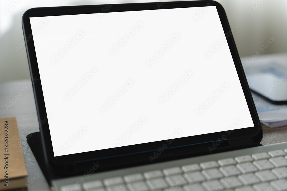mock up Using laptop with blank screen computer modern
