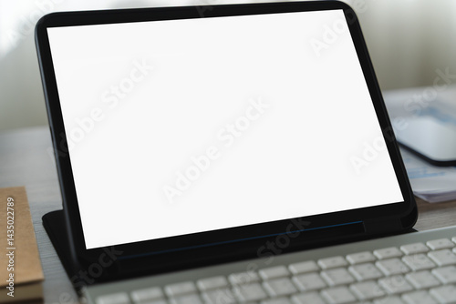 Obraz na płótnie mock up Using laptop with blank screen computer modern w salonie