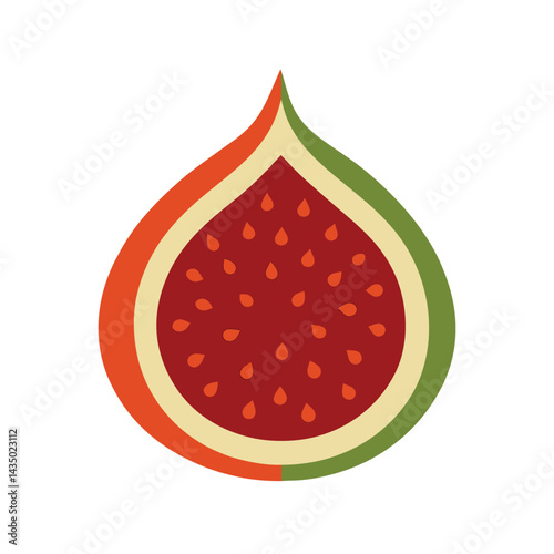 Fig slice with red center and small seeds isolated on white background