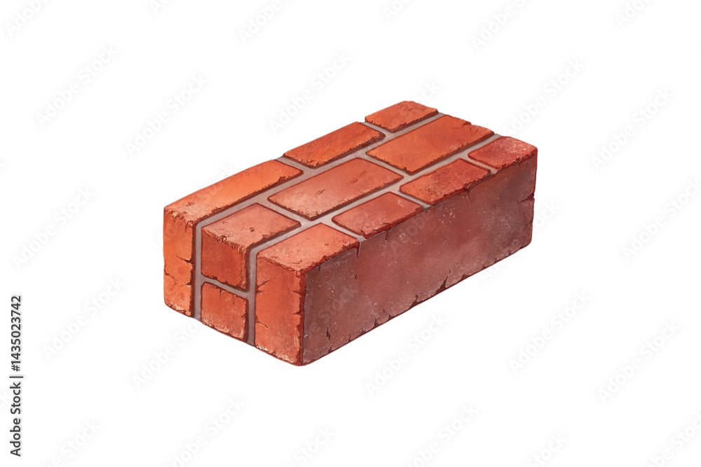 Stylized red brick with visible mortar lines, highlighting its cartoonish and artistic design, isolated on a transparent background Stylized red brick with visible mortar lines, highlighting its cartoonish and artistic design, isolated on a transparent background