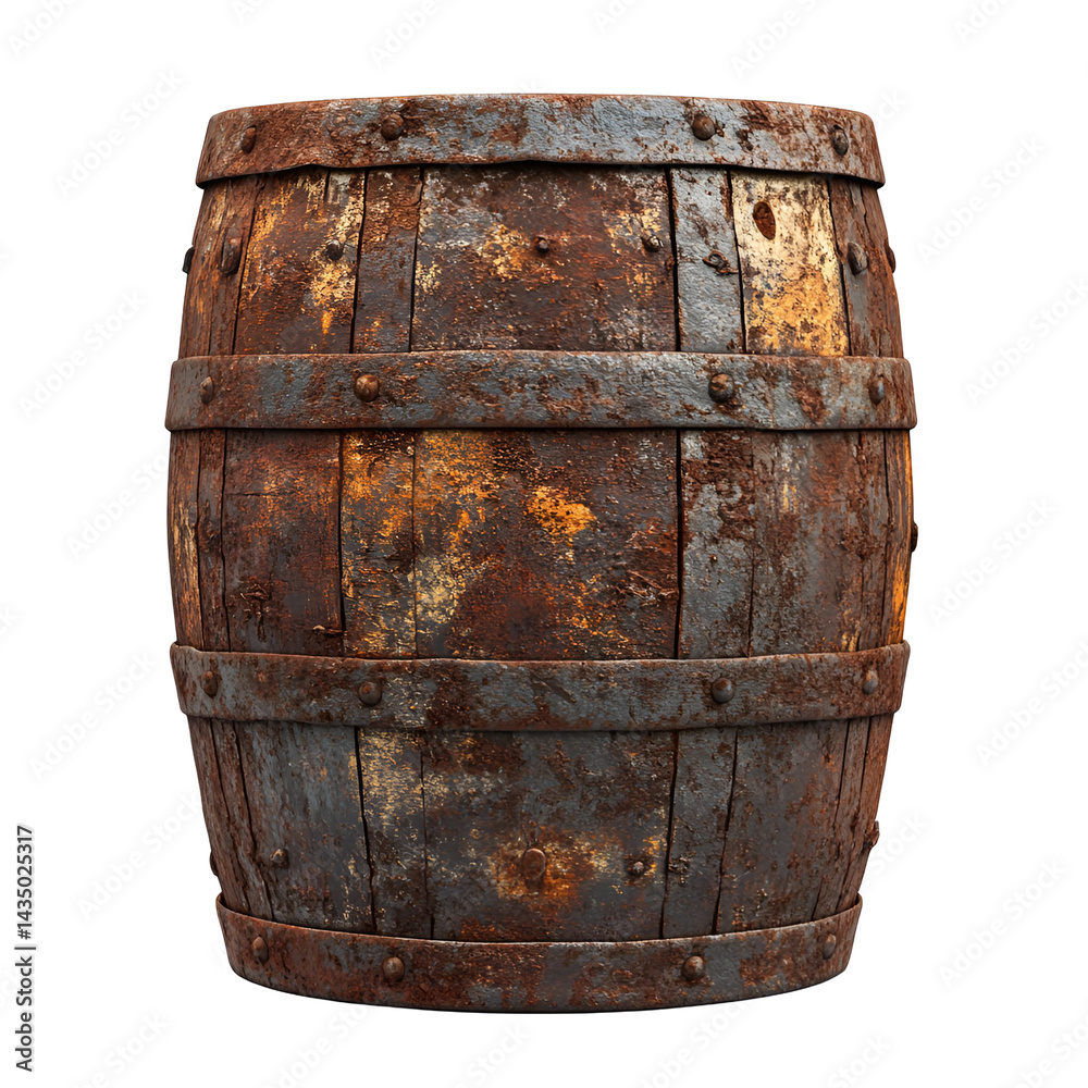 Fototapeta premium Rusty Wooden Barrel Old Vintage Container