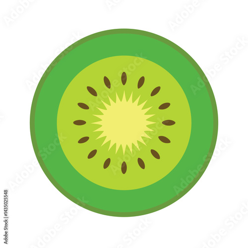 Kiwi slice with fresh green tones and border isolated on white background