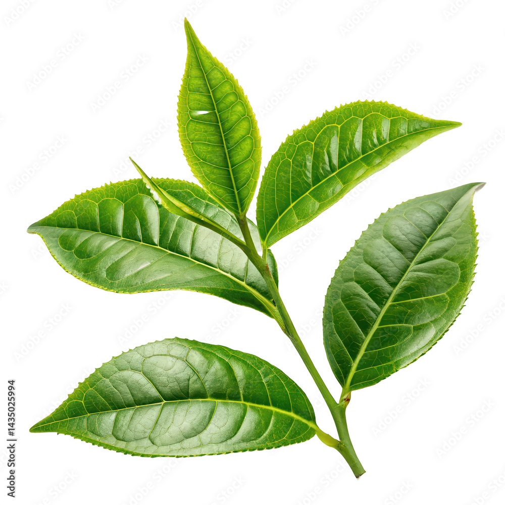 Obraz premium beautiful tea leaves png green tea leaves png fresh herbal leaves png tea plant png transparent background image