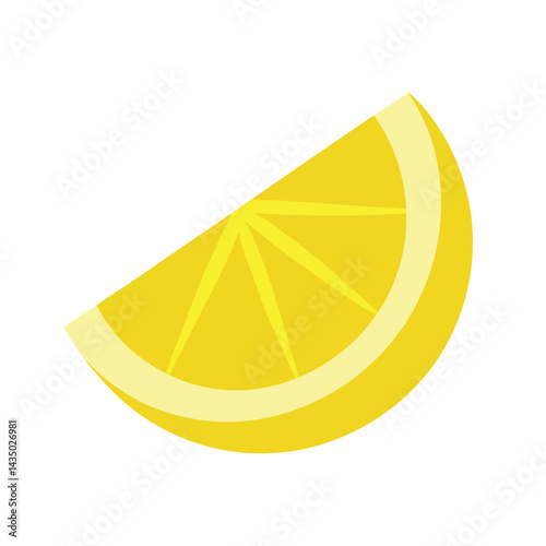 Lemon slice with sharp yellow rind and clear pulp isolated on white background