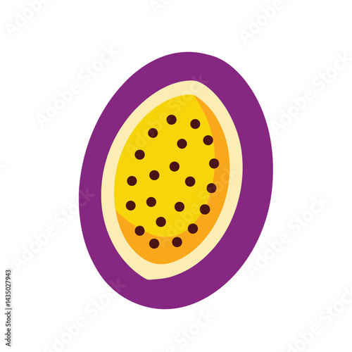 Passion fruit slice with yellow jelly interior isolated on white background