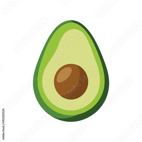 Sliced avocado showing green flesh and seed isolated on white background