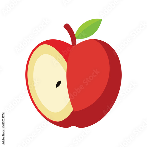 Sliced apple showing seed core and skin edge isolated on white background