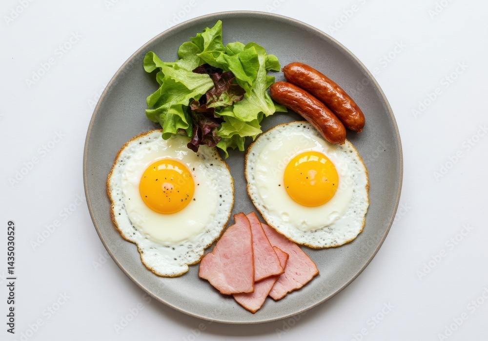 Breakfast plate with eggs and meat Breakfast plate with eggs and meat