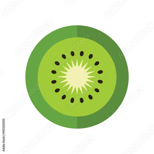 Stylized kiwi slice with circular seed design isolated on white background