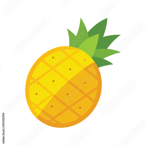 Top view pineapple slice with small notches isolated on white background