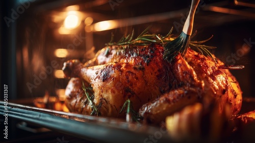 Roasted Chicken with Herbs in Oven, Culinary Preparation