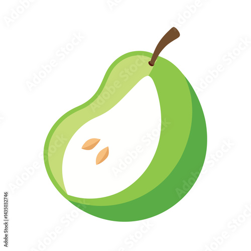 Pear slice with green skin and visible seeds isolated on white background