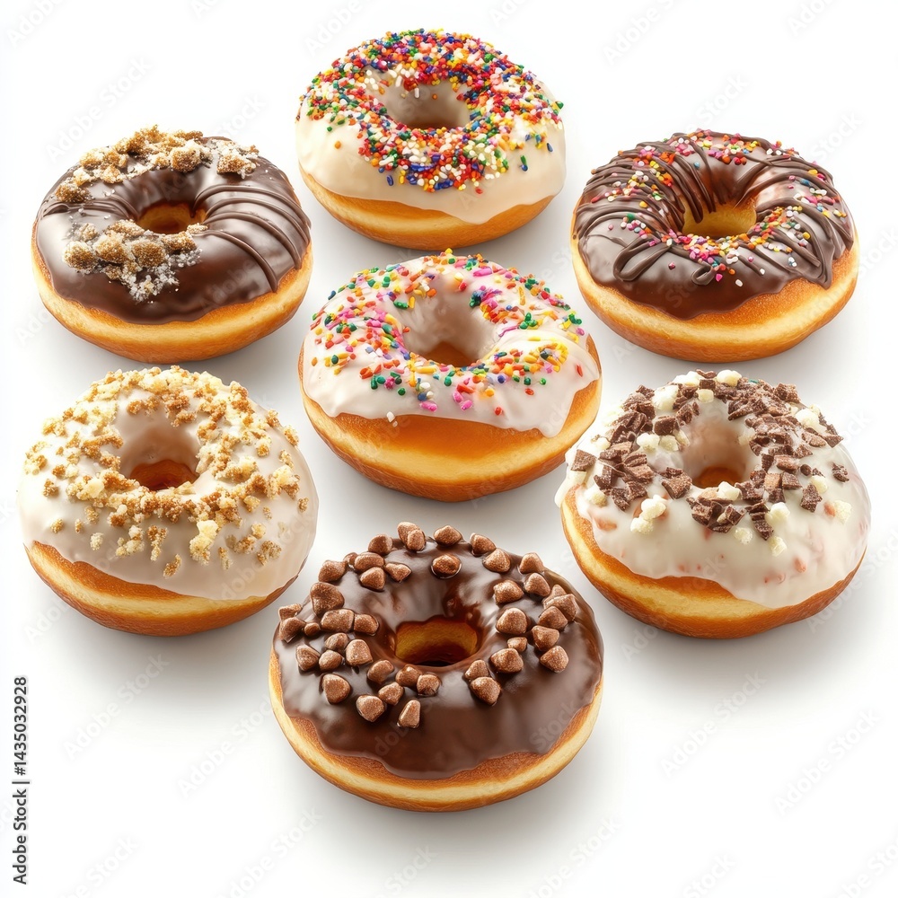 Variety of glazed donuts, assorted toppings Variety of glazed donuts, assorted toppings