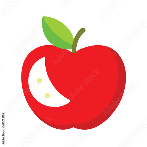 Red apple slice showing white interior and skin isolated on white background