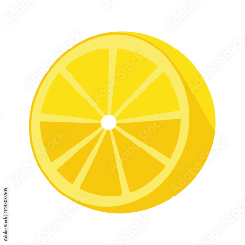 Round lemon slice with yellow details isolated on white background
