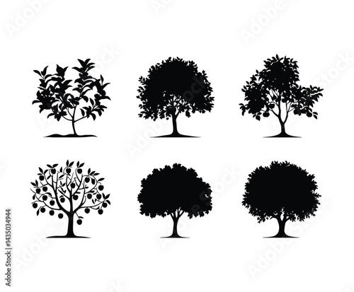 Apple Tree Silhouette Collection Vector Illustration