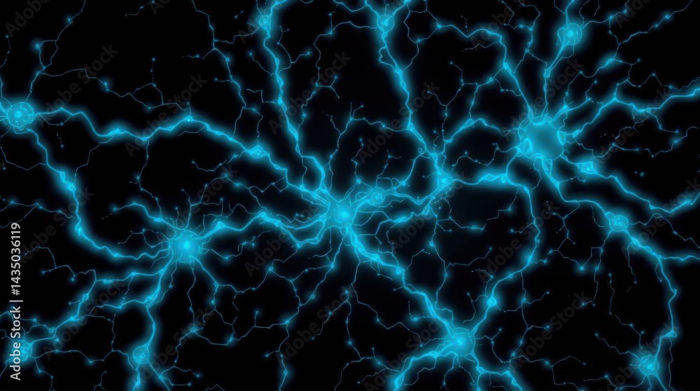 Abstract neural network background with glowing blue connections on black Abstract neural network background with glowing blue connections on black