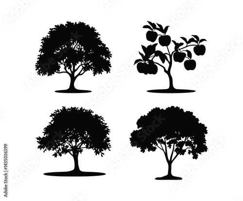 Modern Apple Tree Silhouette Vector EPS Template