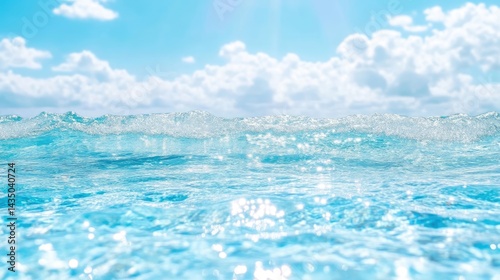 Turquoise ocean waves under a bright sky