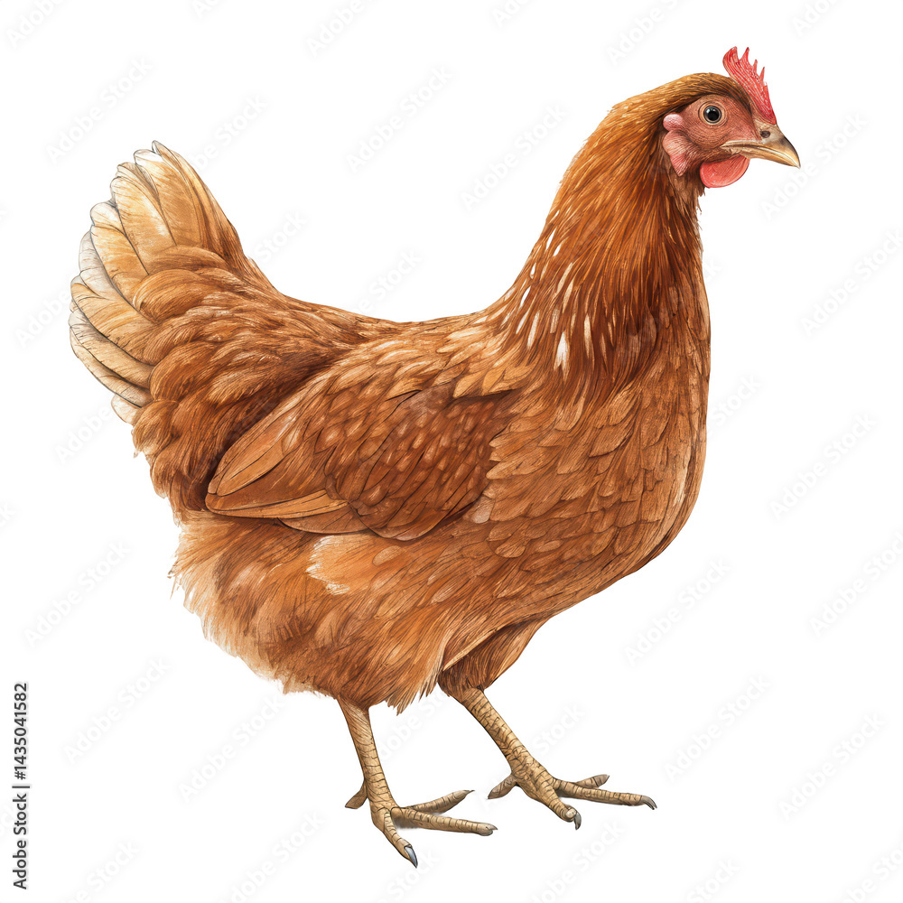 Fototapeta premium full body of brown chicken hen standing png live hen png brown poultry png farm chicken png standing bird png transparent background image