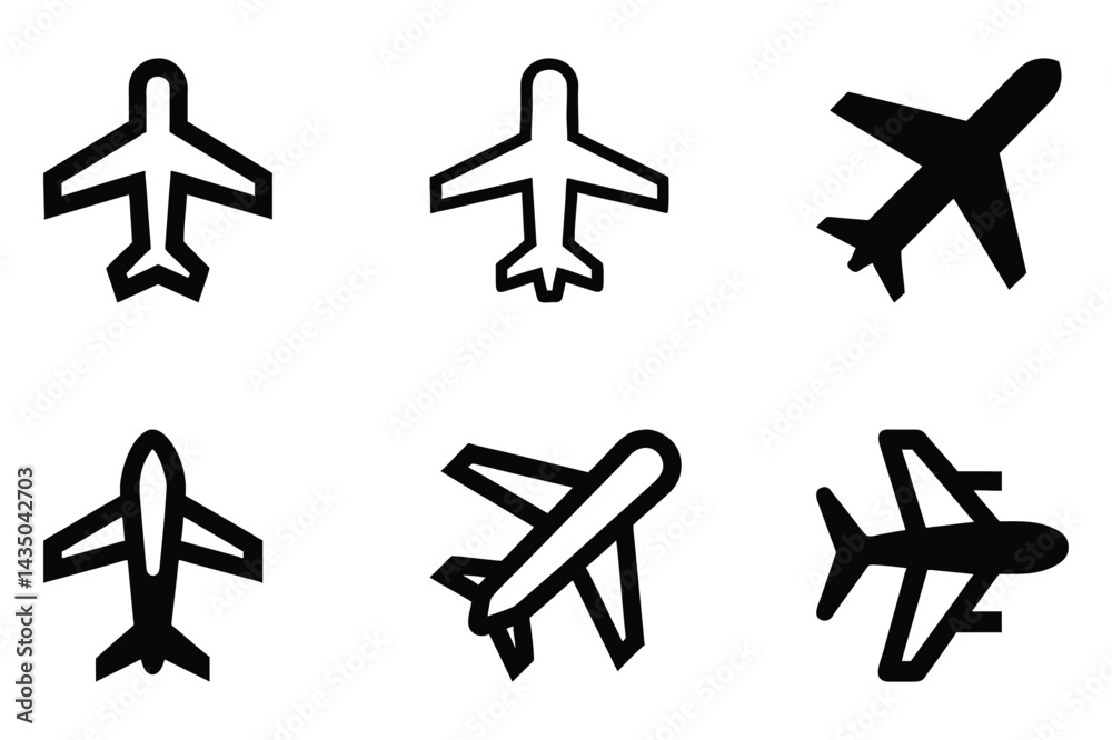 Set of fighter jet,plane line art vector icon illustration on white background Set of fighter jet,plane line art vector icon illustration on white background