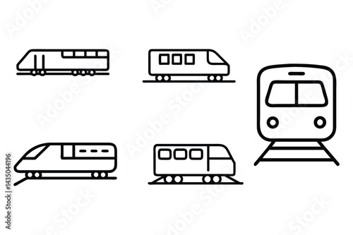 Set of train line art vector icon illustration on white background 