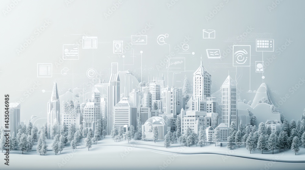 Fototapeta premium Digital Cityscape with Technology Icons