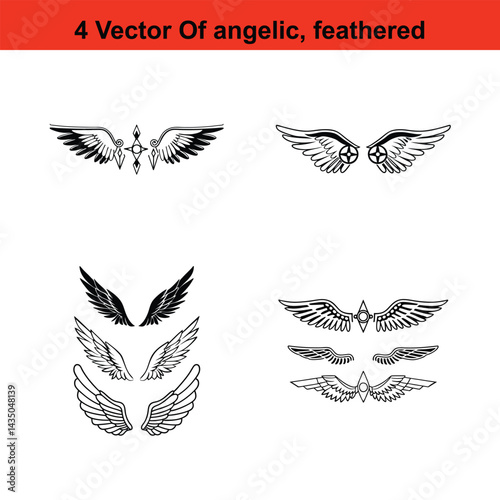 Fotografi Wings Icon Set Angel and Tribal Wing Symbols, Feathered Wings Vector,Black wings