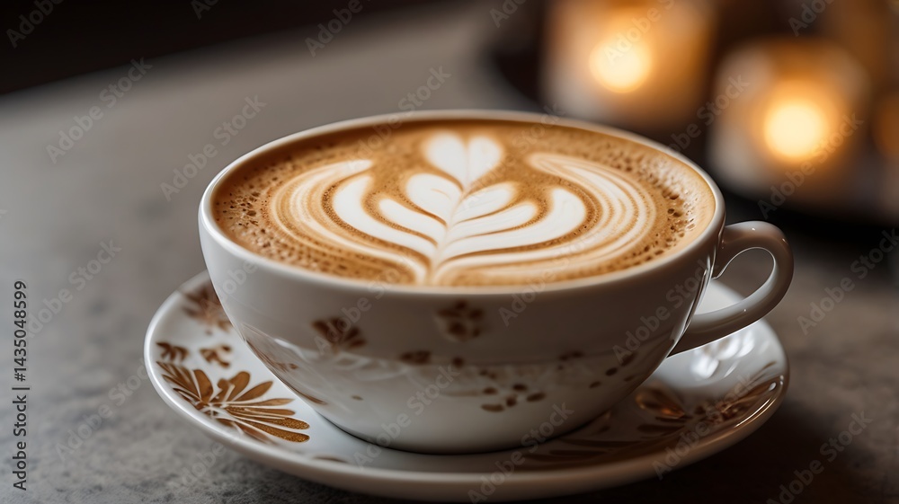 A perfectly brewed cappuccino with intricate latte art in a ceramic cup A perfectly brewed cappuccino with intricate latte art in a ceramic cup