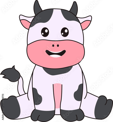 Cute Cow Character with Cartoon Design. Isolated Vector Illustration.