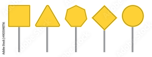 Set of Road Signs blank yellow road sign or Empty traffic signs isolated on white background. Yellow Road signs Set.