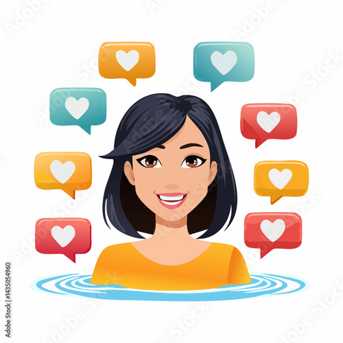 A person drowning in notification bubbles.
