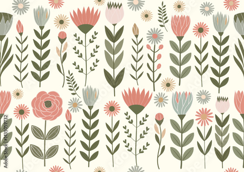 Collection of spring colorful flower seamless vector