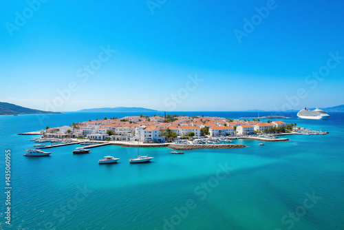 Wallpaper Mural view of a harbor with boats and a cruise ship in the water Torontodigital.ca