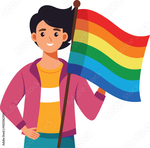 LGBTQ+ person with pride flag