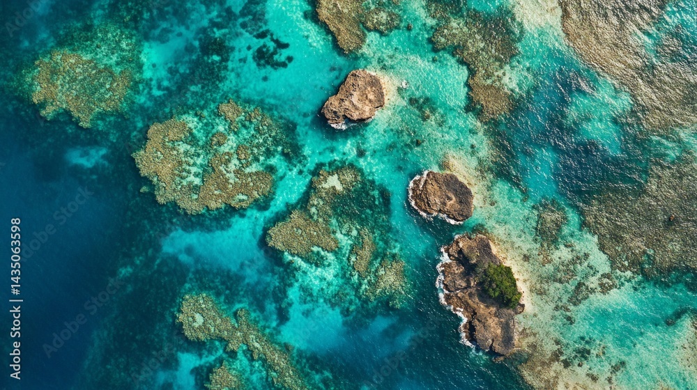 Naklejka premium Aerial view of vibrant coral reefs ocean nature photography tropical environment scenic perspective marine conservation