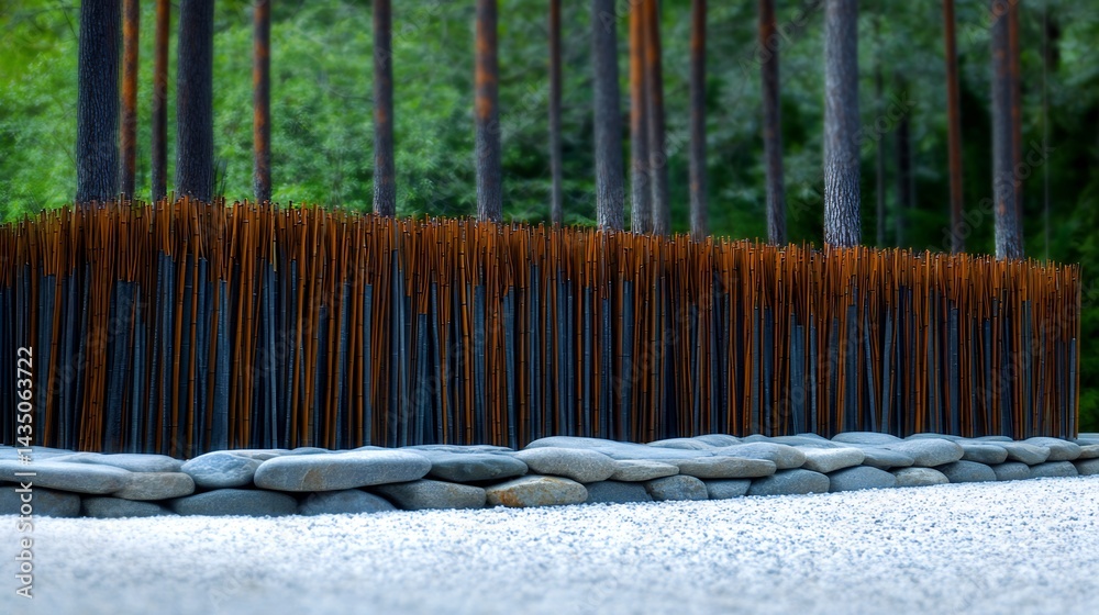Fototapeta premium Rustic steel fence with stone base