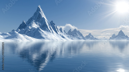 Wallpaper Mural Snow covered mountain peak reflected in calm lake under clear blue sky, bright sunlight, serene winter landscape, peaceful and tranquil atmosphere, majestic natural beauty Torontodigital.ca