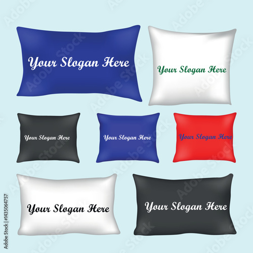 Square rectangle colorful soft pillow mockup vector bundle. Collection of 3D blank cushion mockups for luxury fabric printing business. 