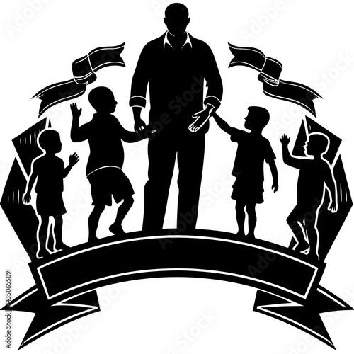 Fathers Day with fathers and children silhouettes design