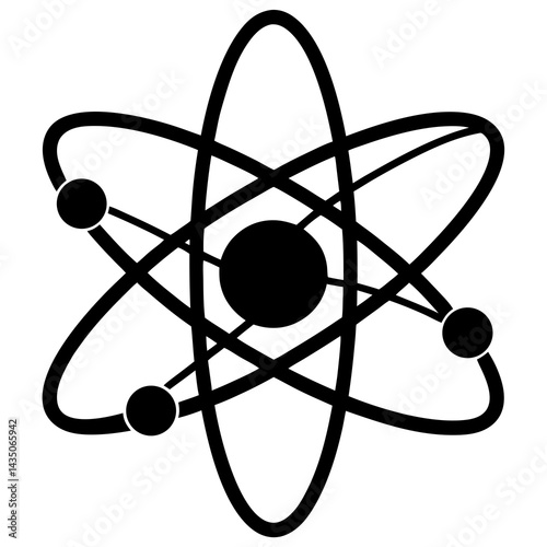 A black and white image of a atom with a black and white background