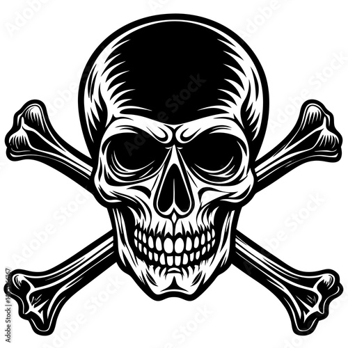 A skull and crossbones logo with a skull and crossbones