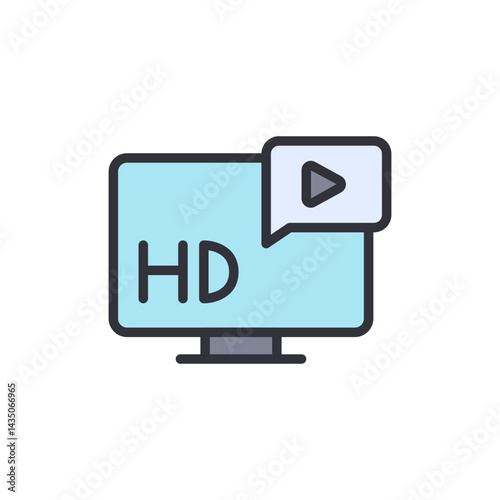 HD video colored icons, minimalist vector illustration ,simple transparent graphic element .Isolated on white background