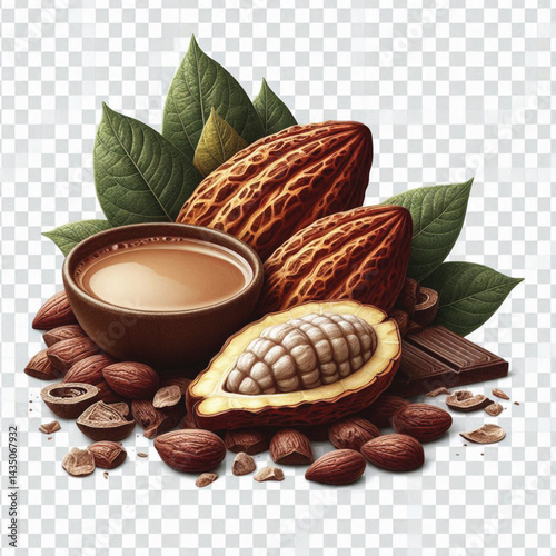 Cacao Beans Isolated on White Background – Transparent PNG Cocoa Seed 