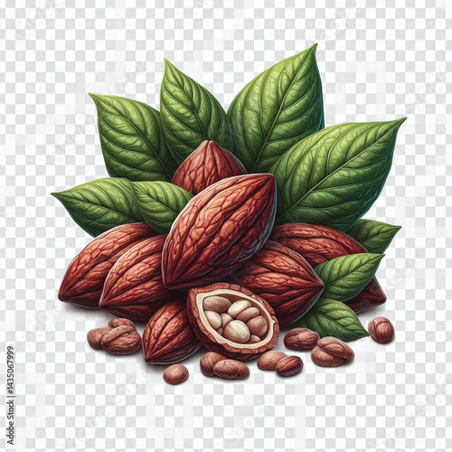 Cacao Beans Isolated on White Background – Transparent PNG Cocoa Seed 