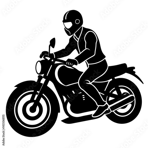 A motorcycle rider vector silhouette on white background