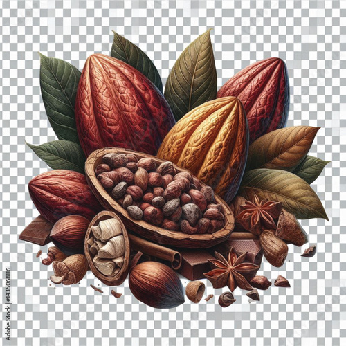Cacao Beans Isolated on White Background – Transparent PNG Cocoa Seed 