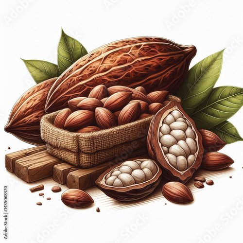 Cacao Beans Isolated on White Background – Transparent PNG Cocoa Seed 
